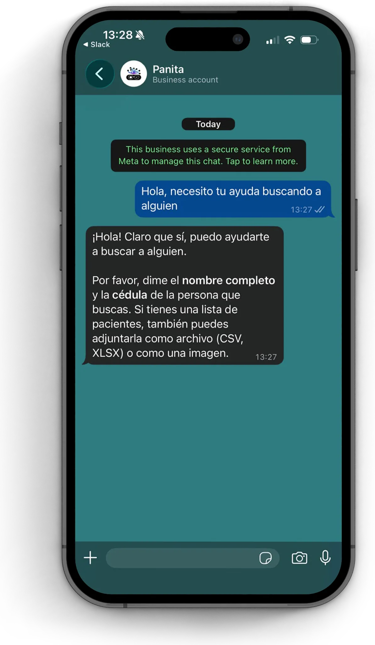 Conversación de WhatsApp con Panita, el asistente de Ridery